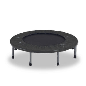 Black 40-inch mini trampoline jogger rebounder for home gym workout, suitable for fitness and ball sports activities