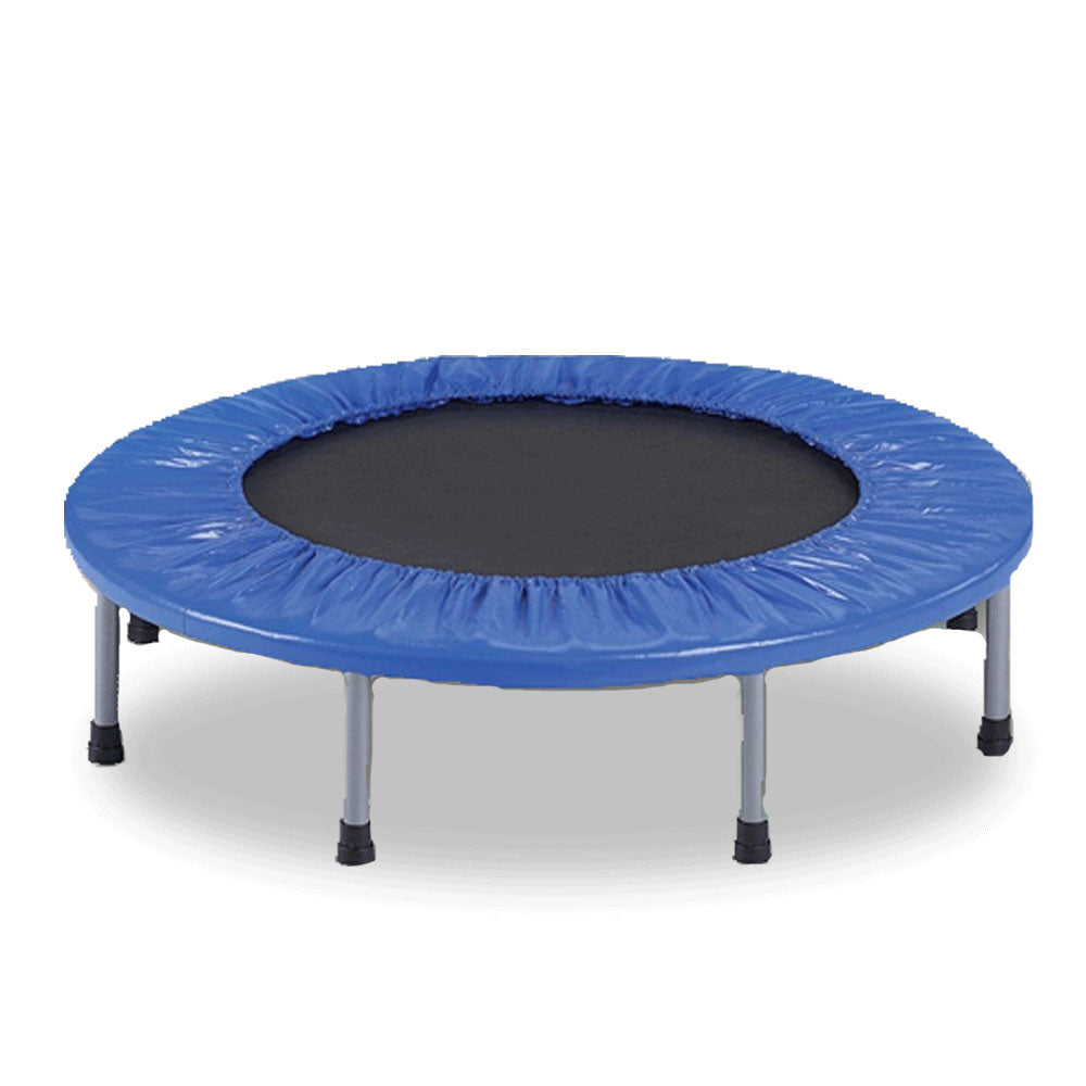 Blue 40-inch mini trampoline rebounder for home fitness workouts, ideal for jogging and rebounding exercises.