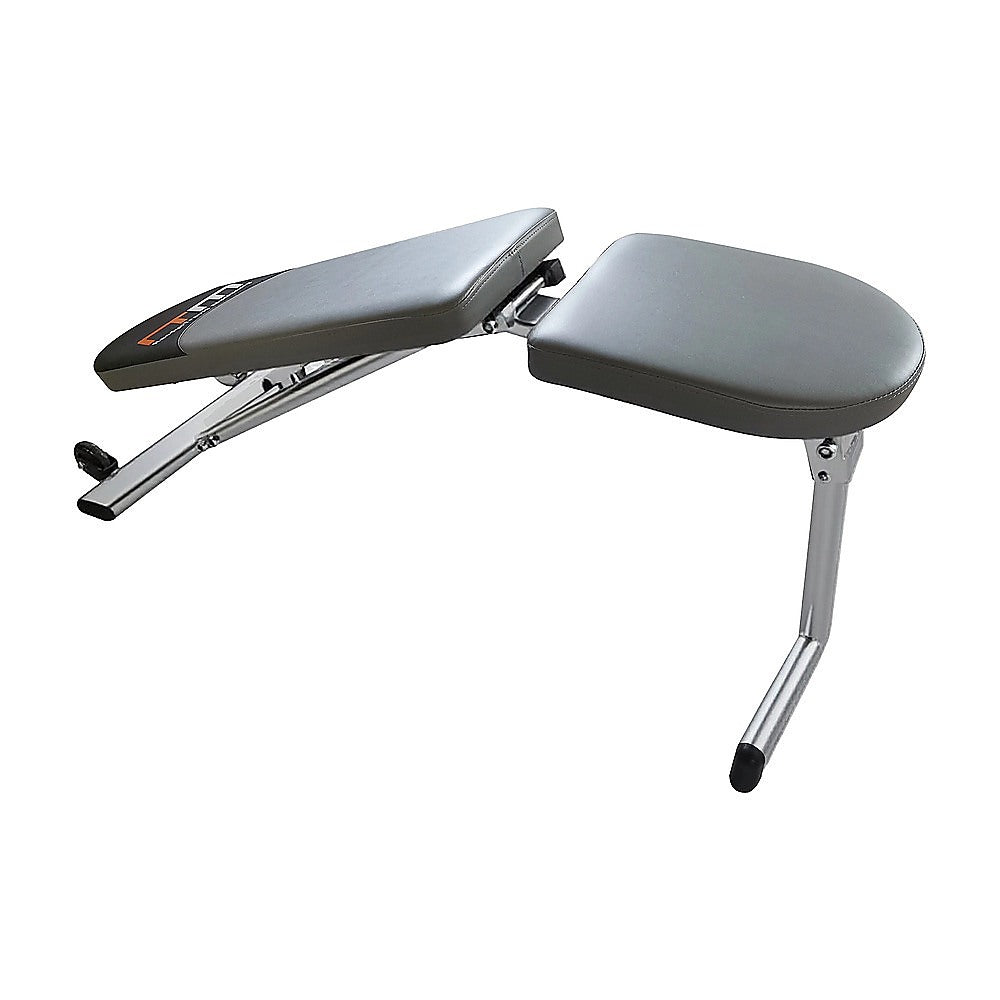 Adjustable FID flat incline decline bench press by Online Fitness Depot, showing the padded bench with multiple incline positions.