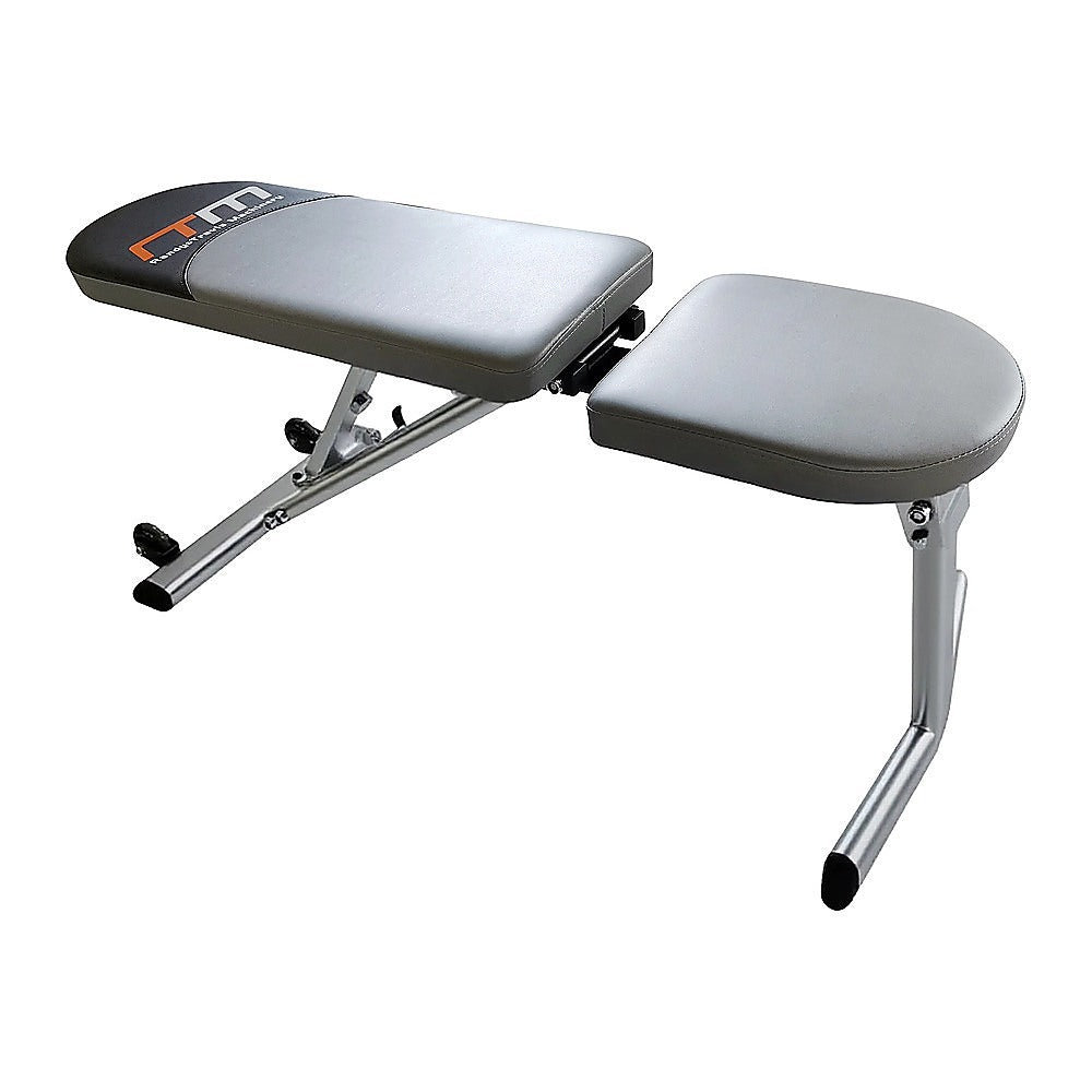 Adjustable FID flat incline decline bench press by Online Fitness Depot with padded seat and multiple position settings for strength training.