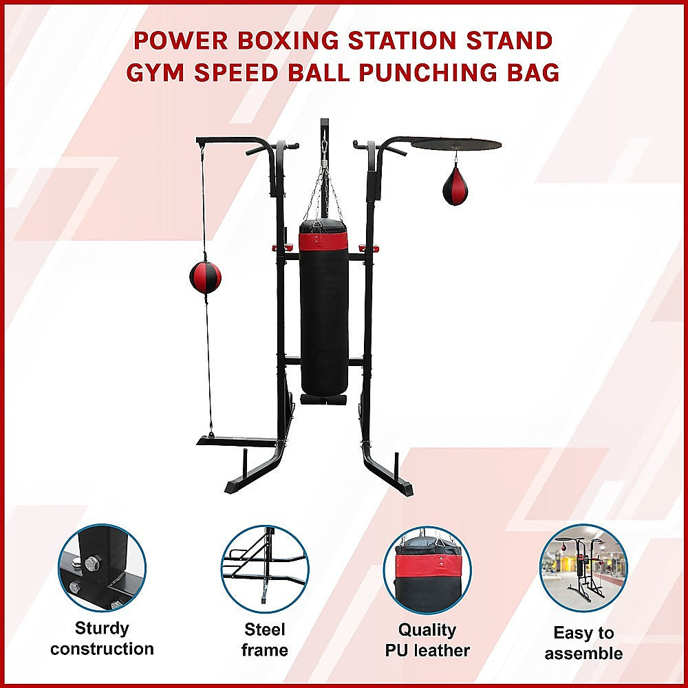 Power boxing station stand with speed ball and punching bag for boxing training and fitness at Online Fitness Depot.