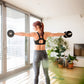Online Fitness Depot 50kg weight set with barbell and dumbbell plates for gym and weightlifting exercises.