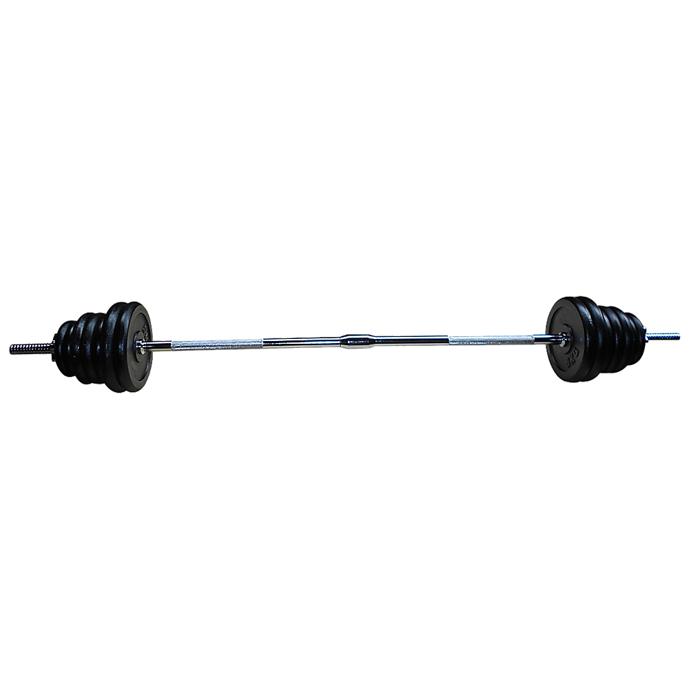 Online Fitness Depot 50kg barbell and dumbbell weight set with plates for gym and weightlifting exercises.