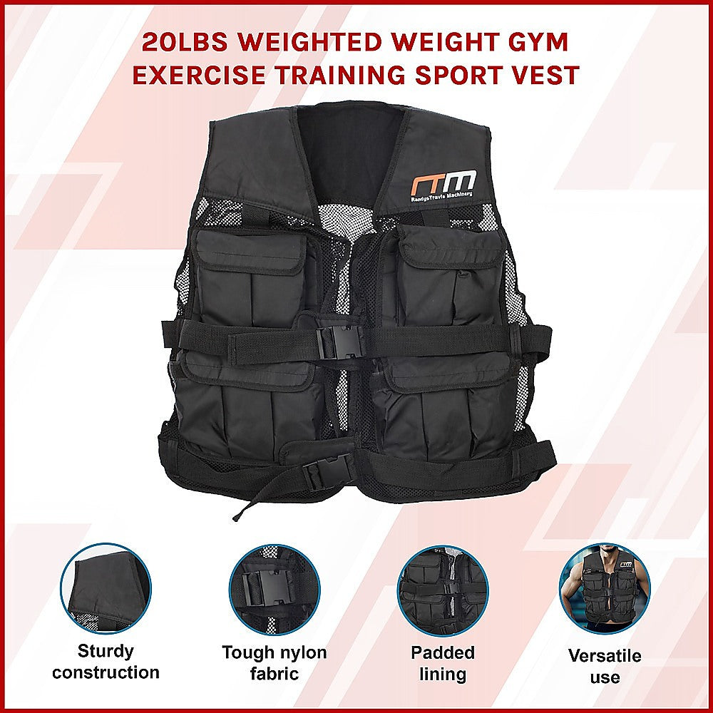 Online Fitness Depot 20LBS weighted gym exercise training sport vest worn over athletic clothing for weight training and fitness.