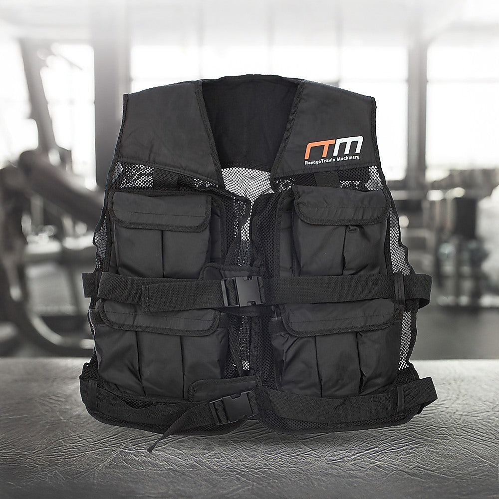 Online Fitness Depot 20LBS weighted gym exercise vest, black sport vest with adjustable straps for training and fitness workouts.