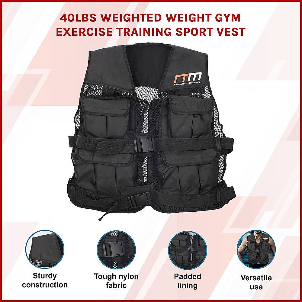 Online Fitness Depot 40LBS weighted gym exercise vest with adjustable straps, designed for fitness training and weightlifting workouts.