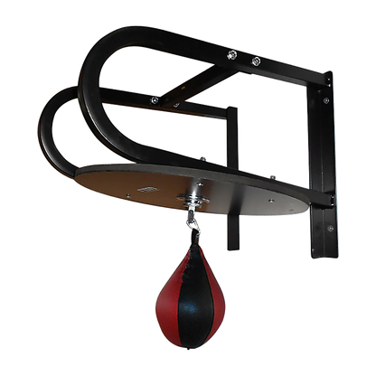 Speedball boxing punching bag training set with wall frame for home gym, includes speedball and mounting hardware.
