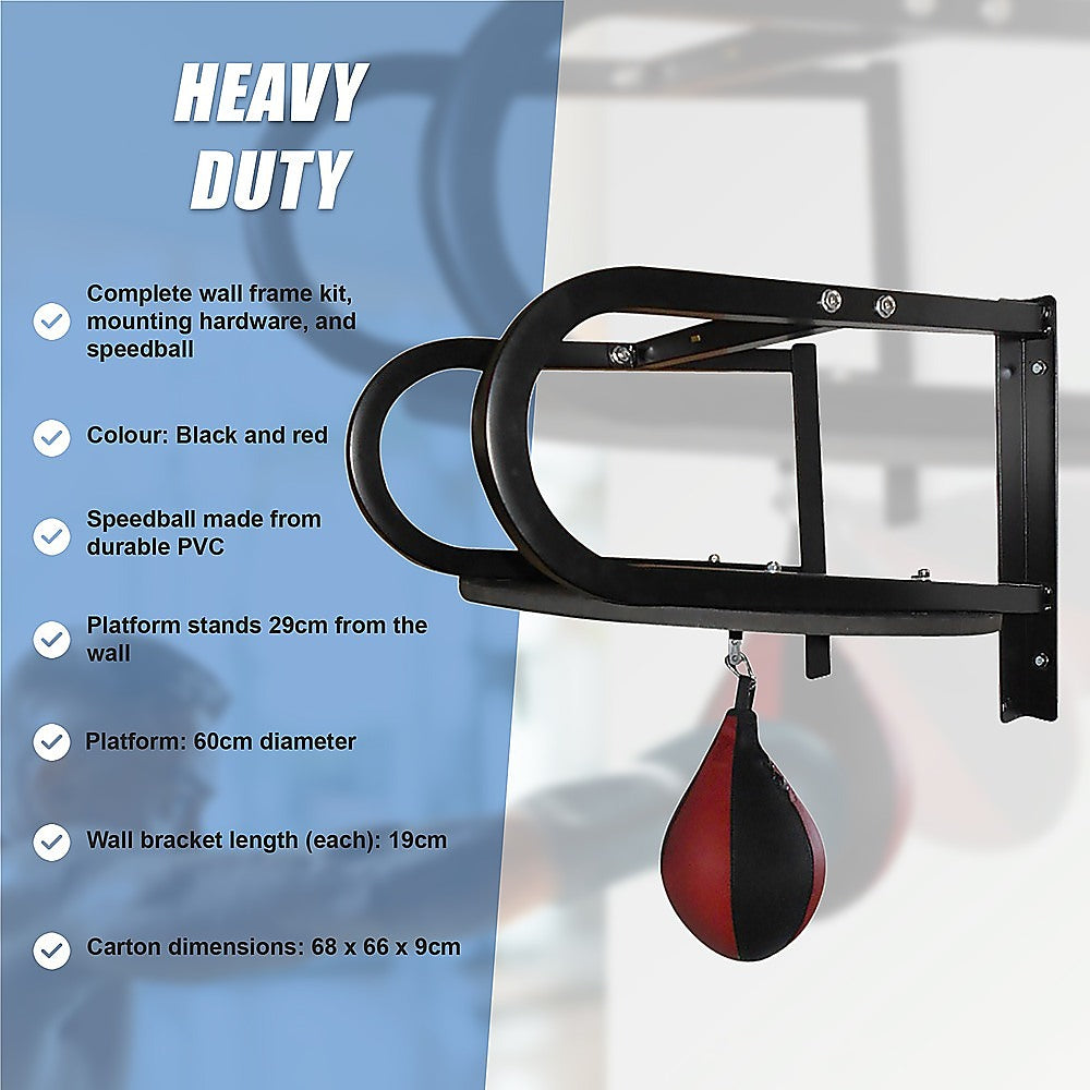 Speedball boxing punch bag with wall frame for home gym training, featuring a sturdy hanging speedball and wall mount.
