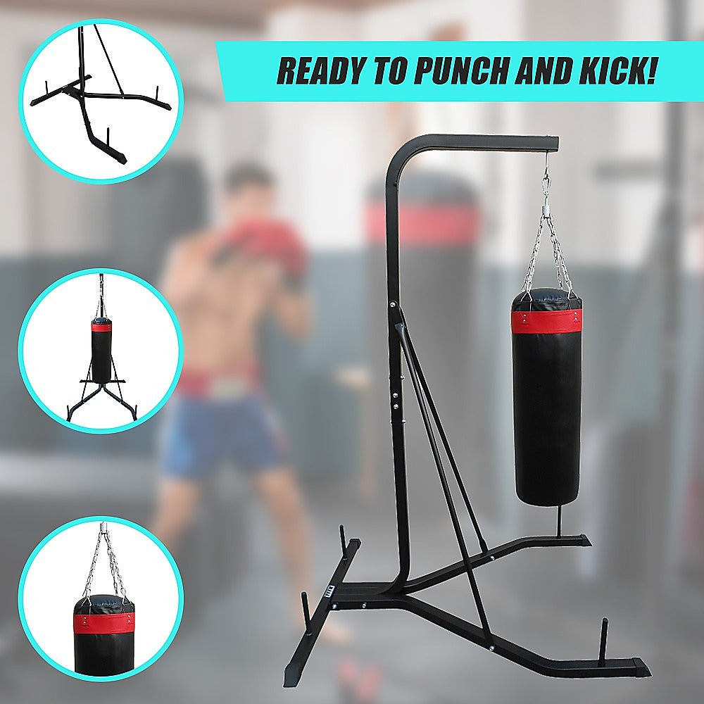 Freestanding 37kg heavy-duty punching bag filled with padding, designed for boxing and martial arts training at home or gym.