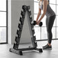 Steel vertical dumbbell rack by Online Fitness Depot with multiple slots for organizing and storing dumbbells efficiently.