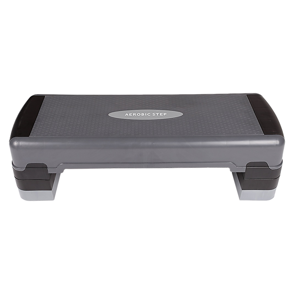 Adjustable aerobic step platform from Online Fitness Depot, used for home gym workouts, featuring a sturdy, non-slip surface.