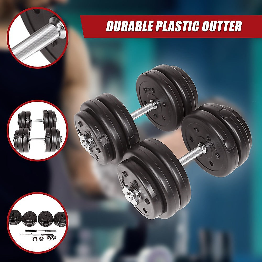 Online Fitness Depot 30kg adjustable dumbbell set with weight plates and handle for home gym strength training.