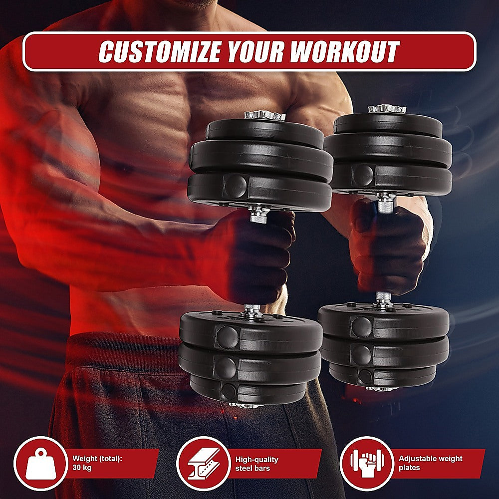 Adjustable 30kg dumbbell set from Online Fitness Depot with weight plates and handle for home gym strength training.