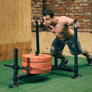 Heavy duty gym sled with harness for strength training from Online Fitness Depot, designed for intense workout sessions.
