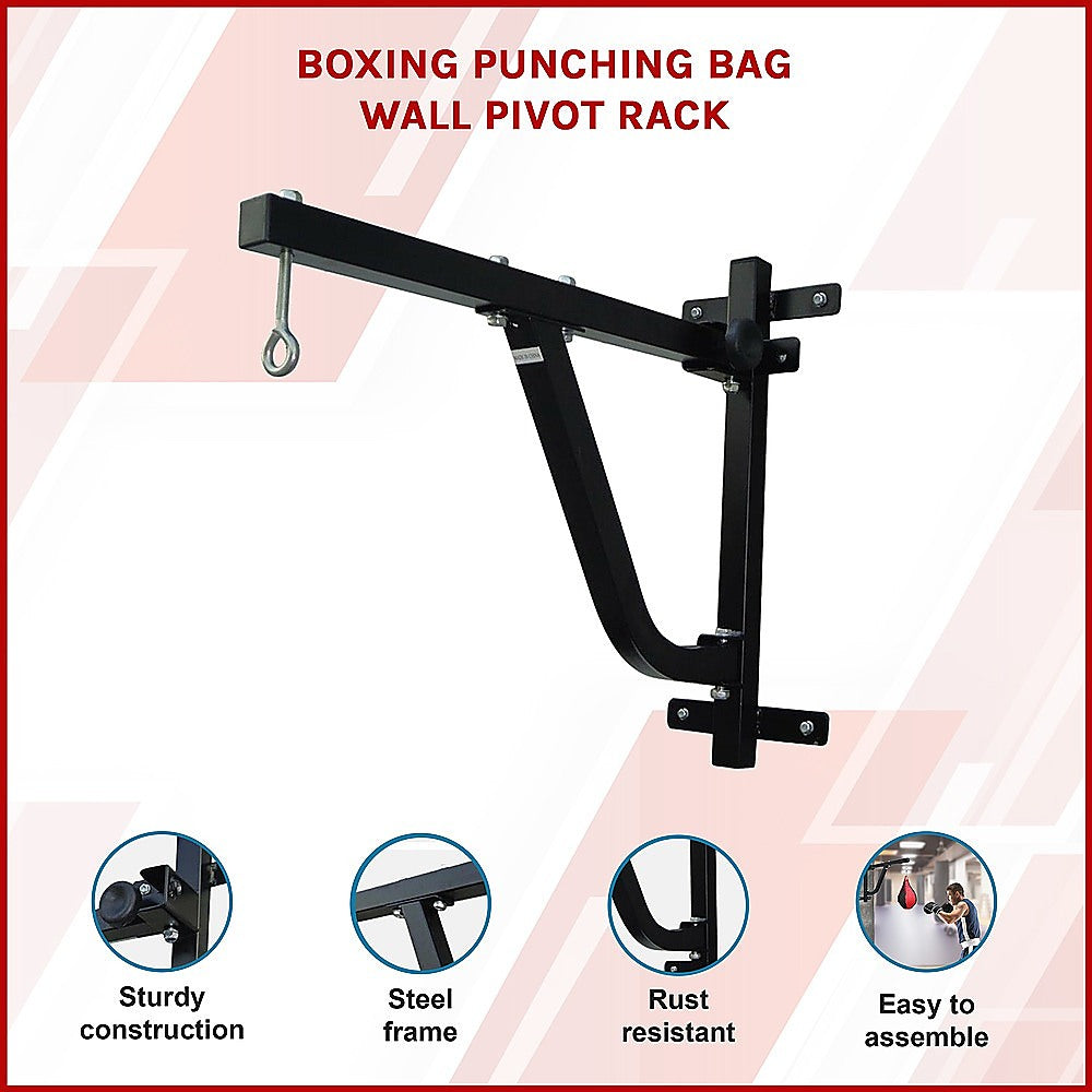 Boxing punching bag wall pivot rack with swivel mount for home gym use, designed for sports and martial arts training.
