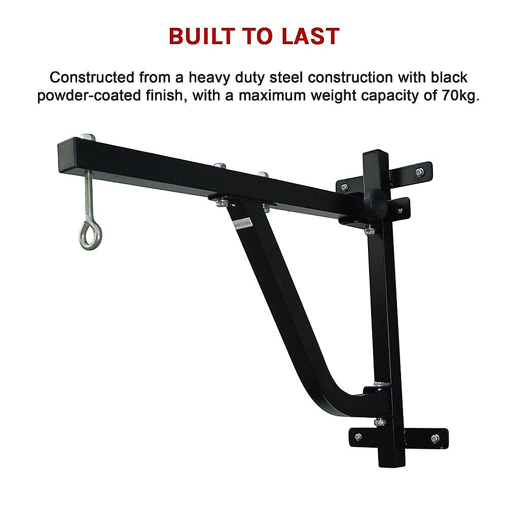 Boxing punching bag wall pivot rack with swivel mount for home gym, designed for secure boxing and martial arts training.
