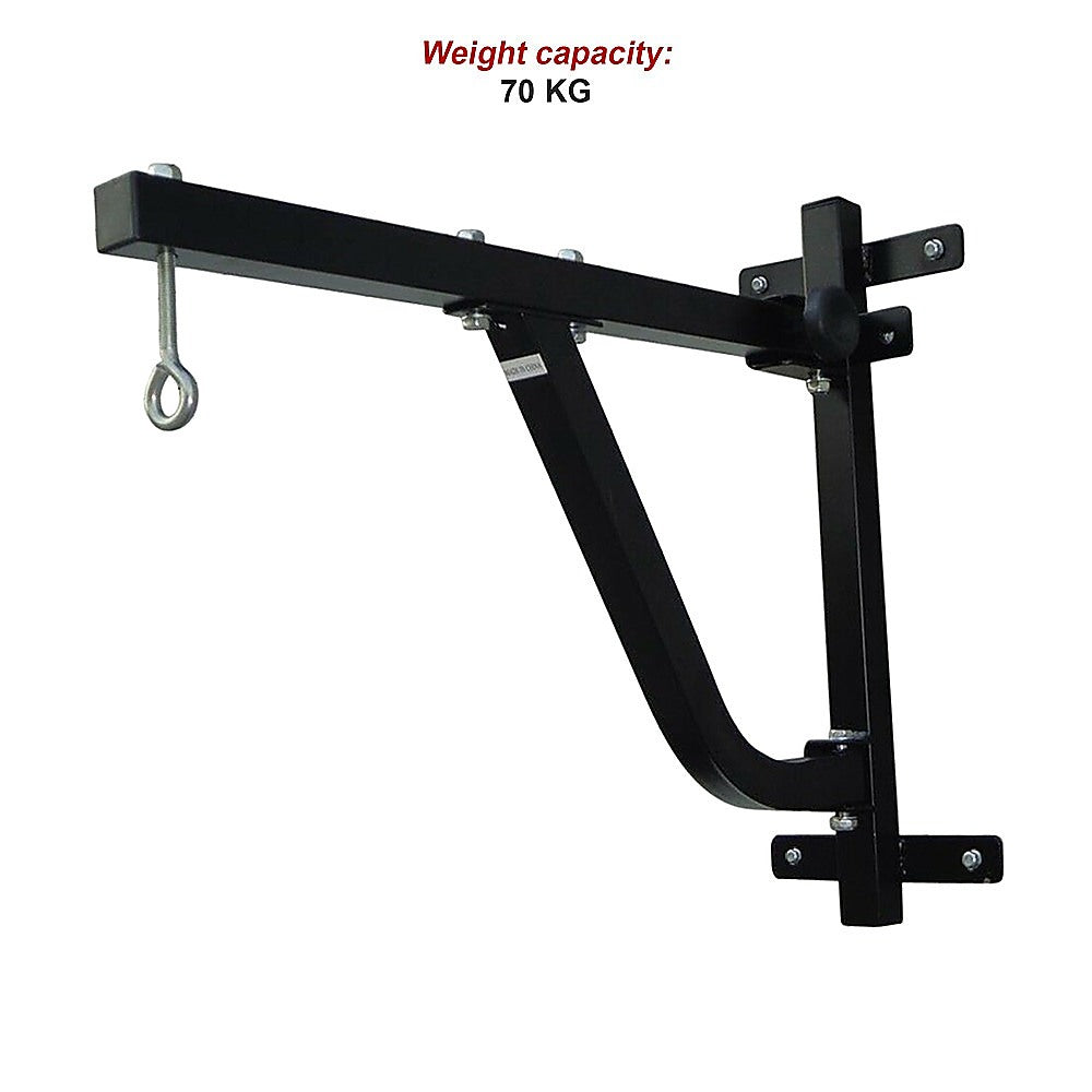 Boxing punching bag wall pivot rack with swivel mount, designed for home gym fitness and martial arts training.