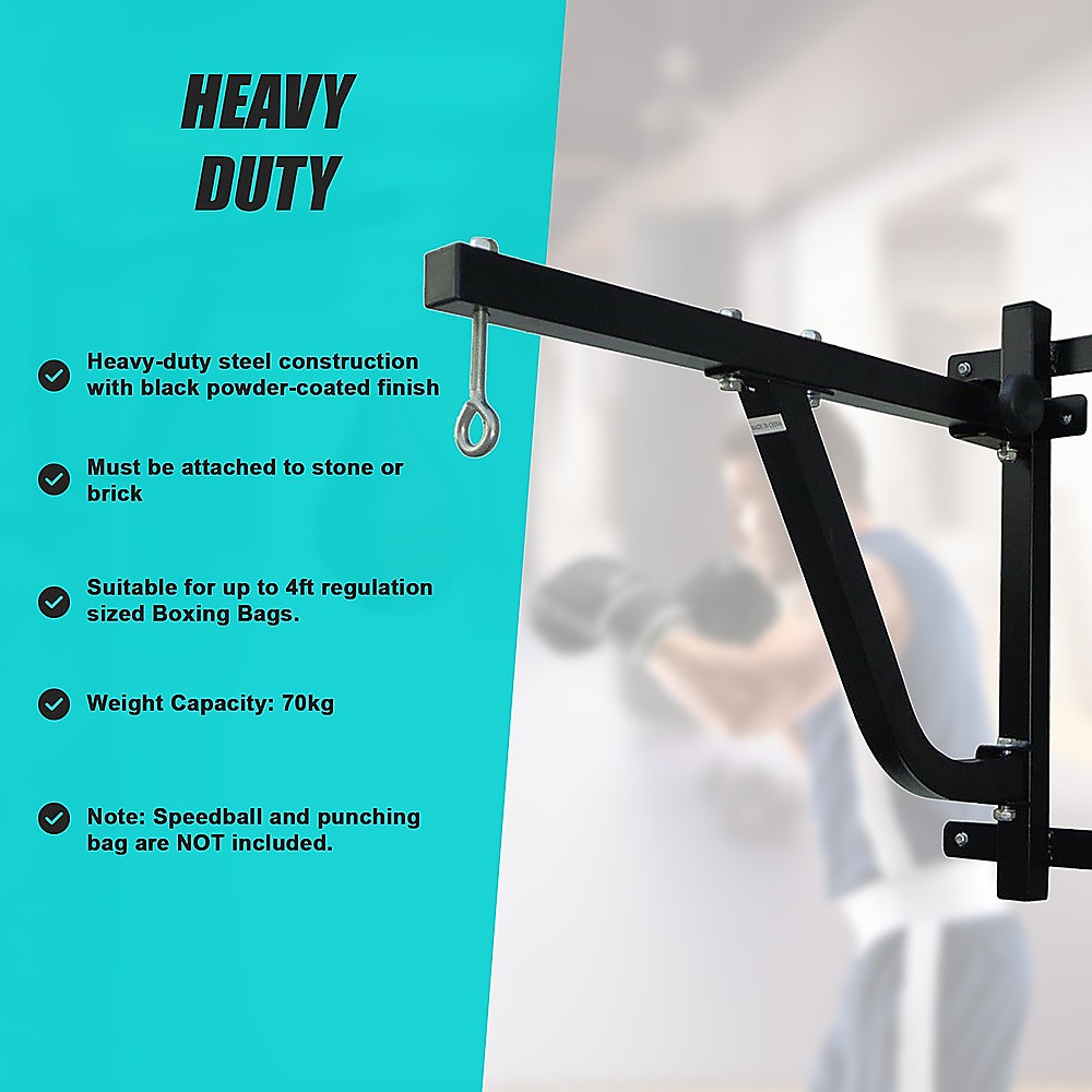 Boxing punching bag wall pivot rack with swivel mount for home gym, made by Online Fitness Depot for boxing and martial arts training.