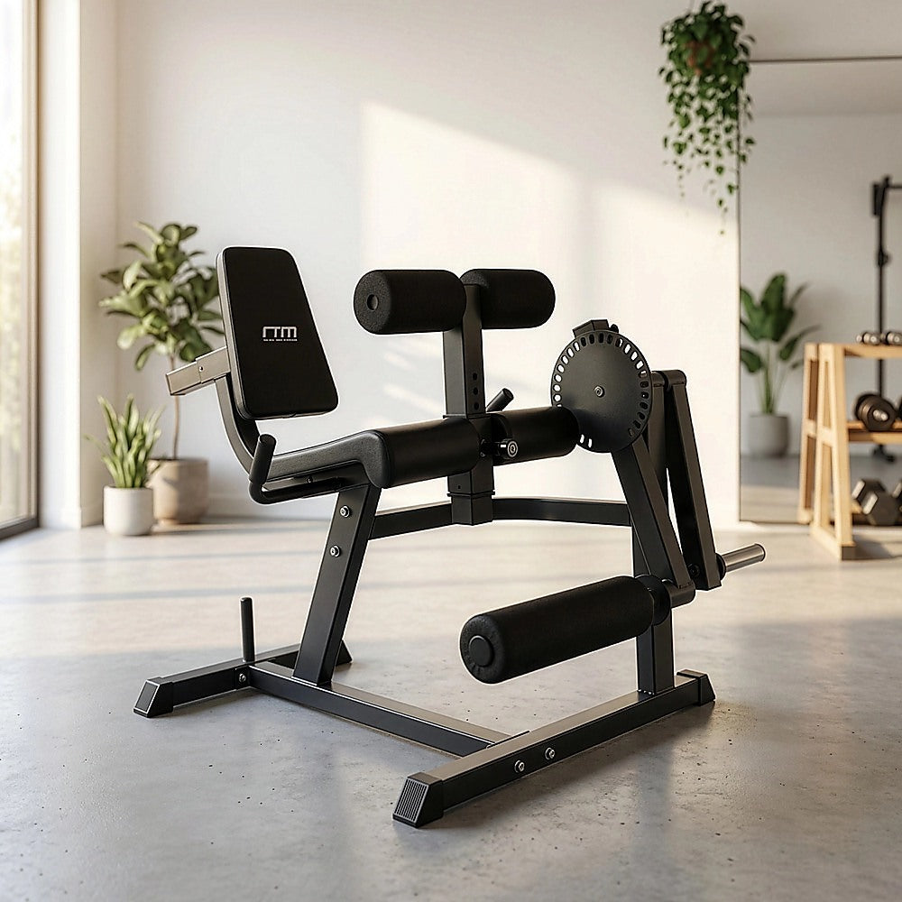 Adjustable leg extension and curl machine from Online Fitness Depot for quad and hamstring workouts at home gym.