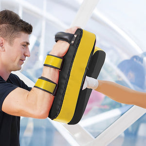 Thai pads kickboxing punching shield from Online Fitness Depot, showing black and red padded martial arts training gear.