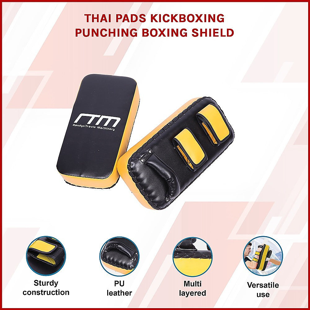 Thai pads kickboxing punching shield from Online Fitness Depot, showing padded surface and adjustable straps for martial arts training.