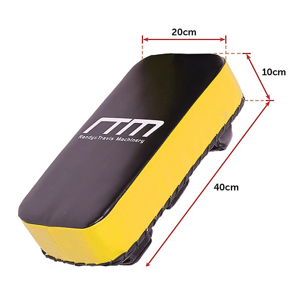 Thai punching pads by Online Fitness Depot, black and red boxing shield for kickboxing and martial arts training.
