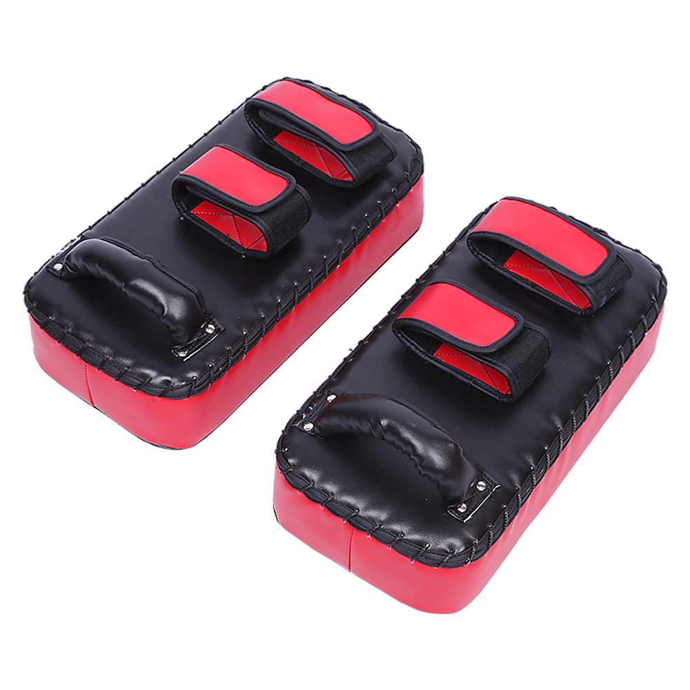 Thai pads kickboxing punching shield in black with colorful accents, used for martial arts training and boxing drills.