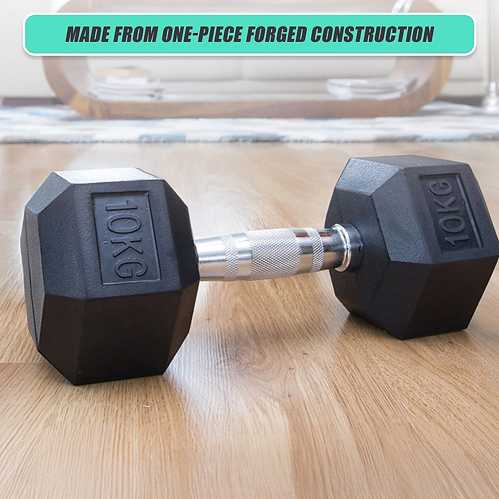 10kg commercial rubber hex dumbbell from Online Fitness Depot, durable gym weight for strength training and weightlifting workouts.