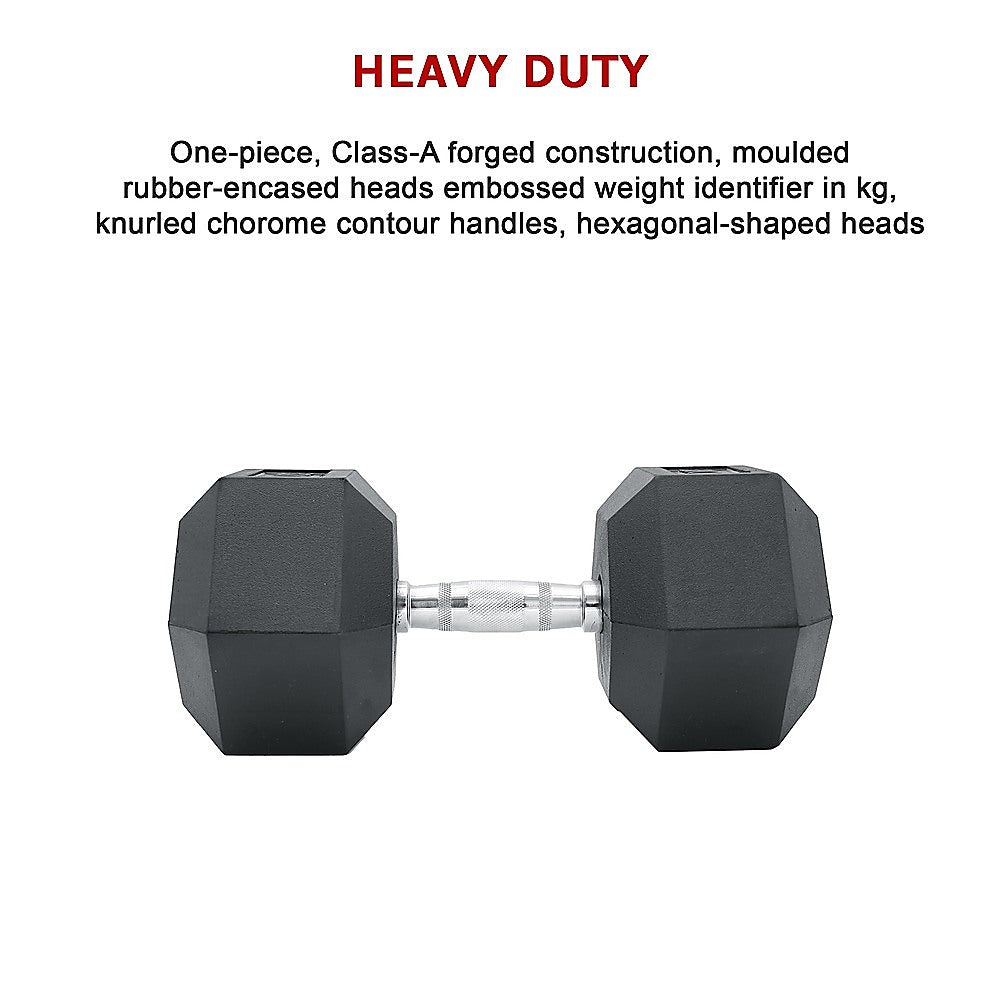 25kg Commercial Rubber Hex Dumbbell from Online Fitness Depot, heavy-duty gym weight for strength training and weightlifting.