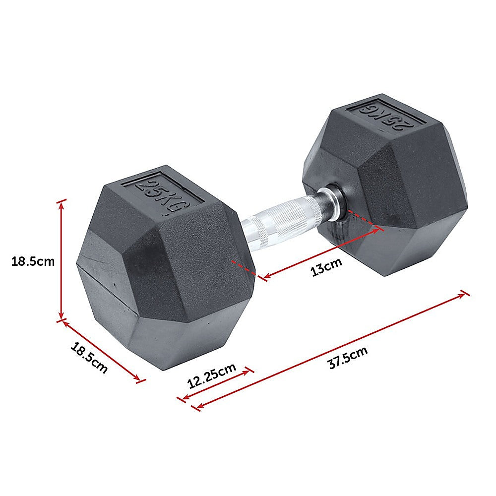 25kg commercial rubber hex dumbbell from Online Fitness Depot, gym weight for strength training and weightlifting workouts