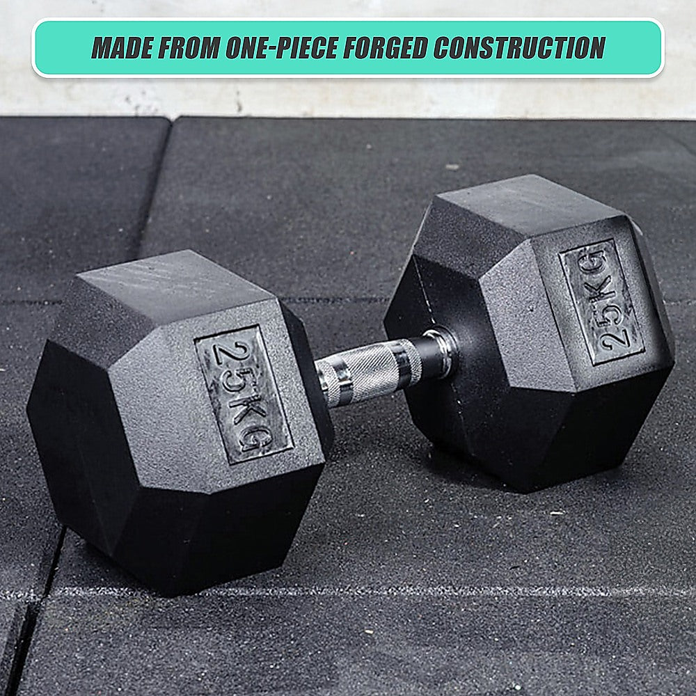 25kg commercial rubber hex dumbbell from Online Fitness Depot, heavy weight for gym weightlifting and strength training.