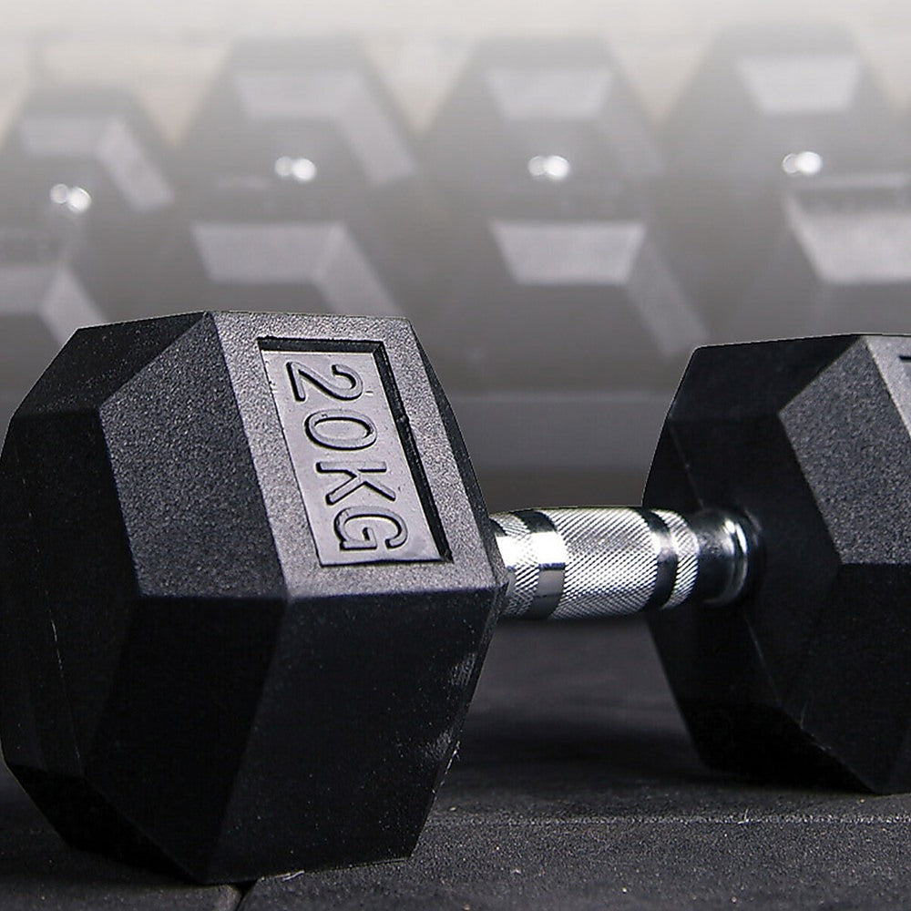 20kg commercial rubber hex dumbbell from Online Fitness Depot, weightlifting equipment for gym and strength training.