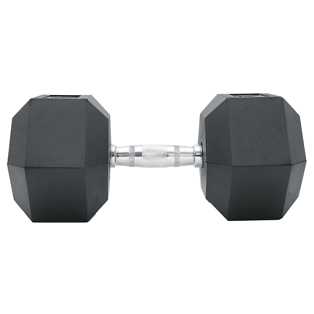 20kg black rubber hex dumbbell from Online Fitness Depot, ideal for gym weightlifting and strength training exercises.