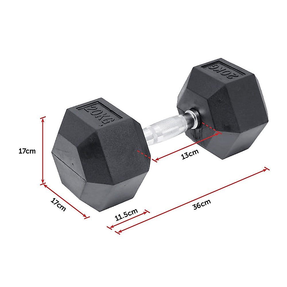 20kg rubber hex dumbbell from Online Fitness Depot, durable gym weight for strength training and weightlifting exercises.