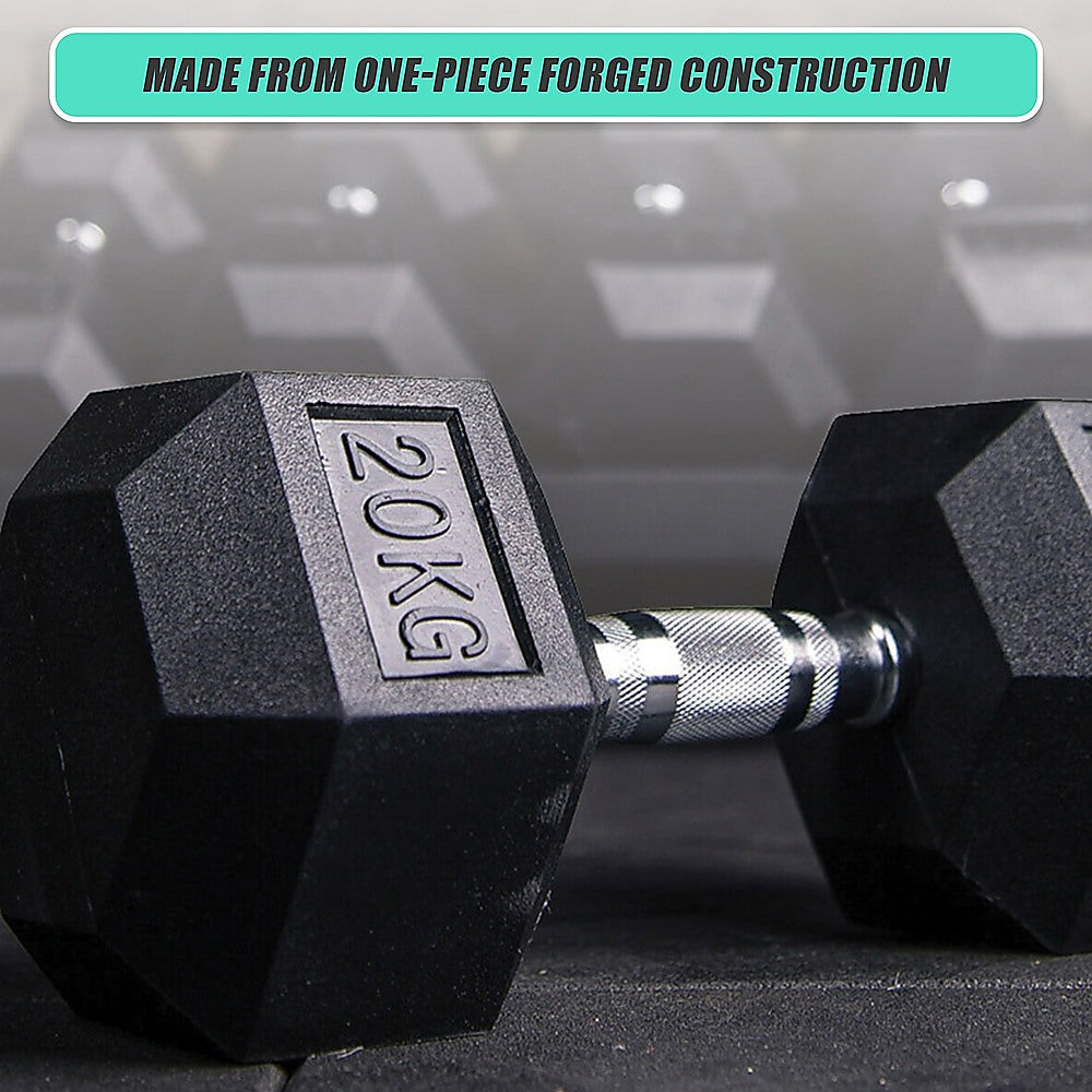 20kg rubber hex dumbbell from Online Fitness Depot, commercial gym weight for strength training and weightlifting exercises.