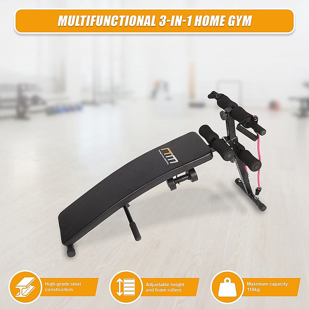 Foldable incline sit-up bench from Online Fitness Depot, used for home gym ab workouts with adjustable incline and compact design.