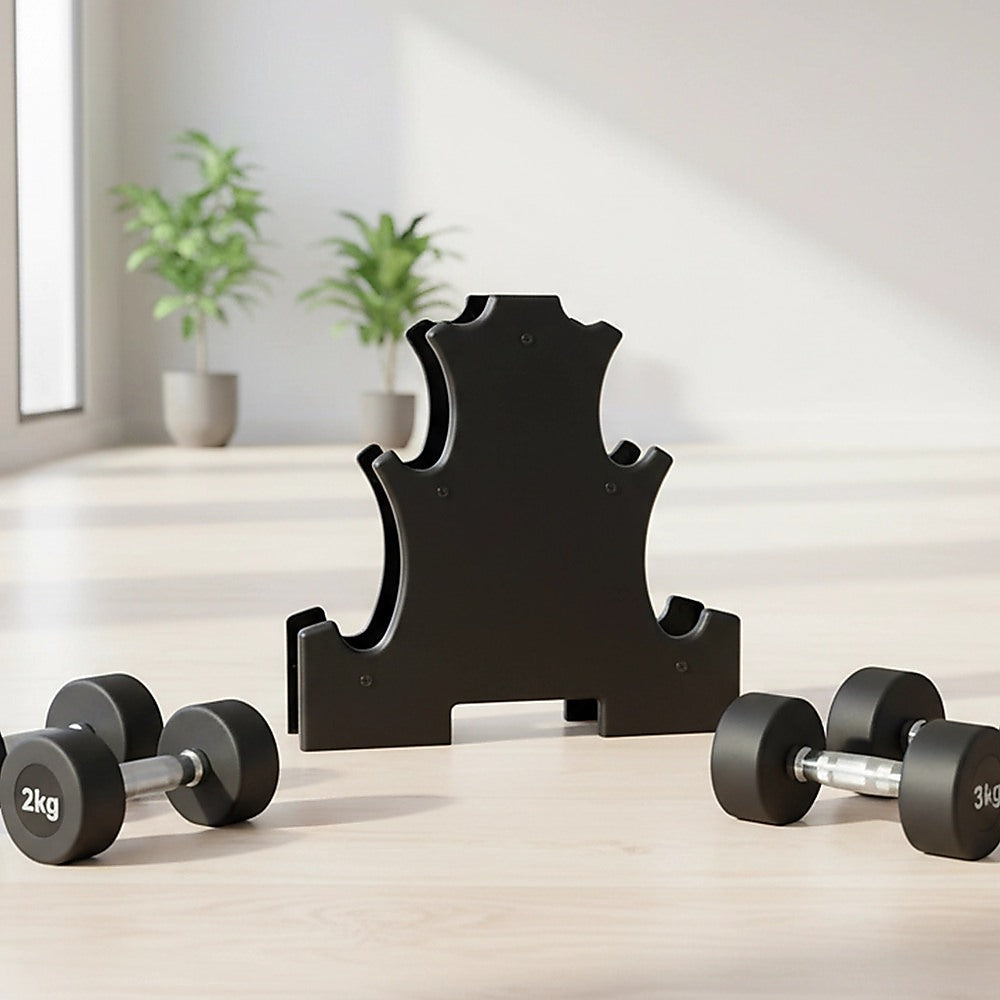 12kg dumbbell weights set with rack from Online Fitness Depot for home gym training and strength exercises.