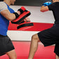 Pair of Thai boxing punch focus pad mitts for training strikes, designed for boxing and martial arts workouts.