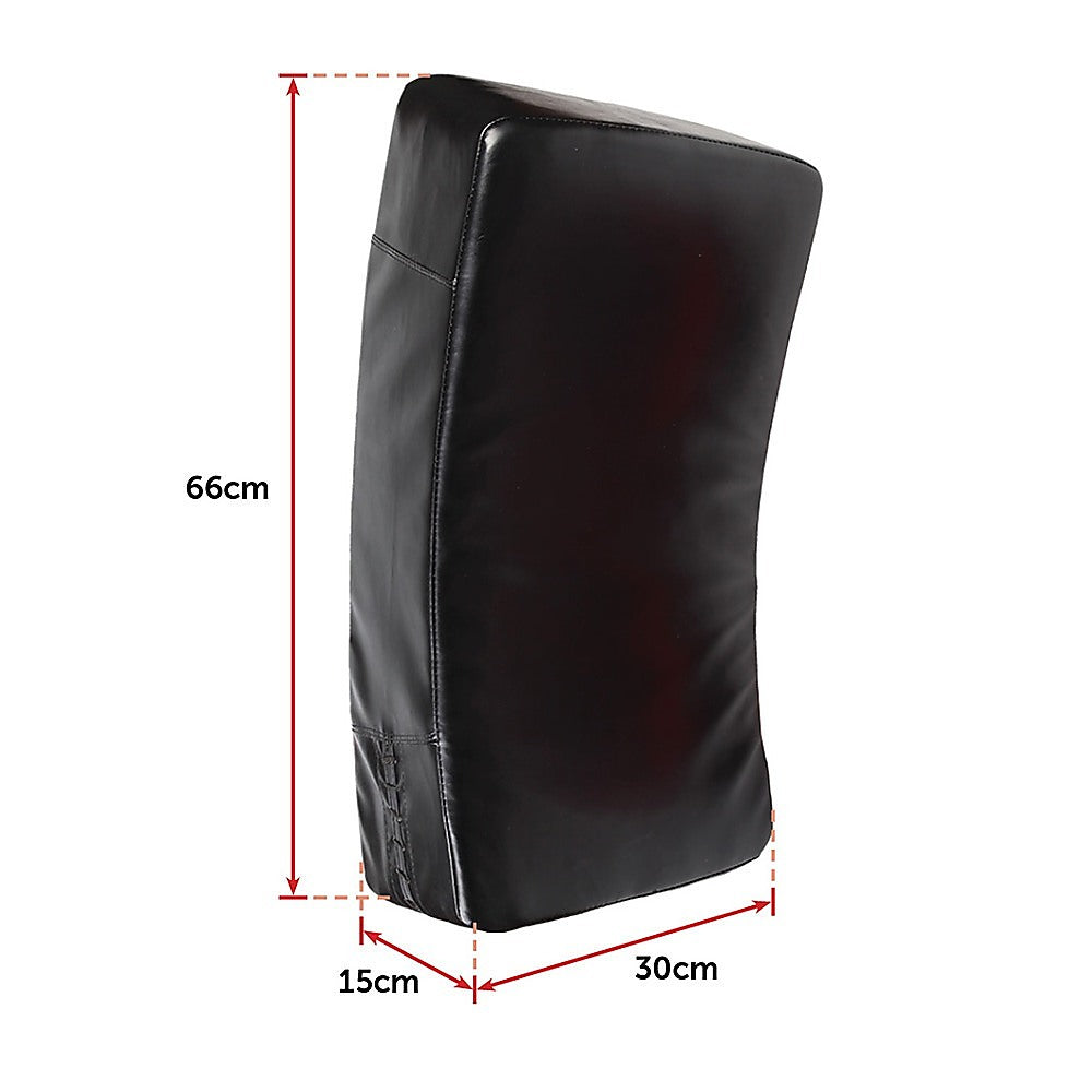 Kickboxing shield and punching pad combo for sparring training, featuring durable padding and adjustable straps for martial arts practice.