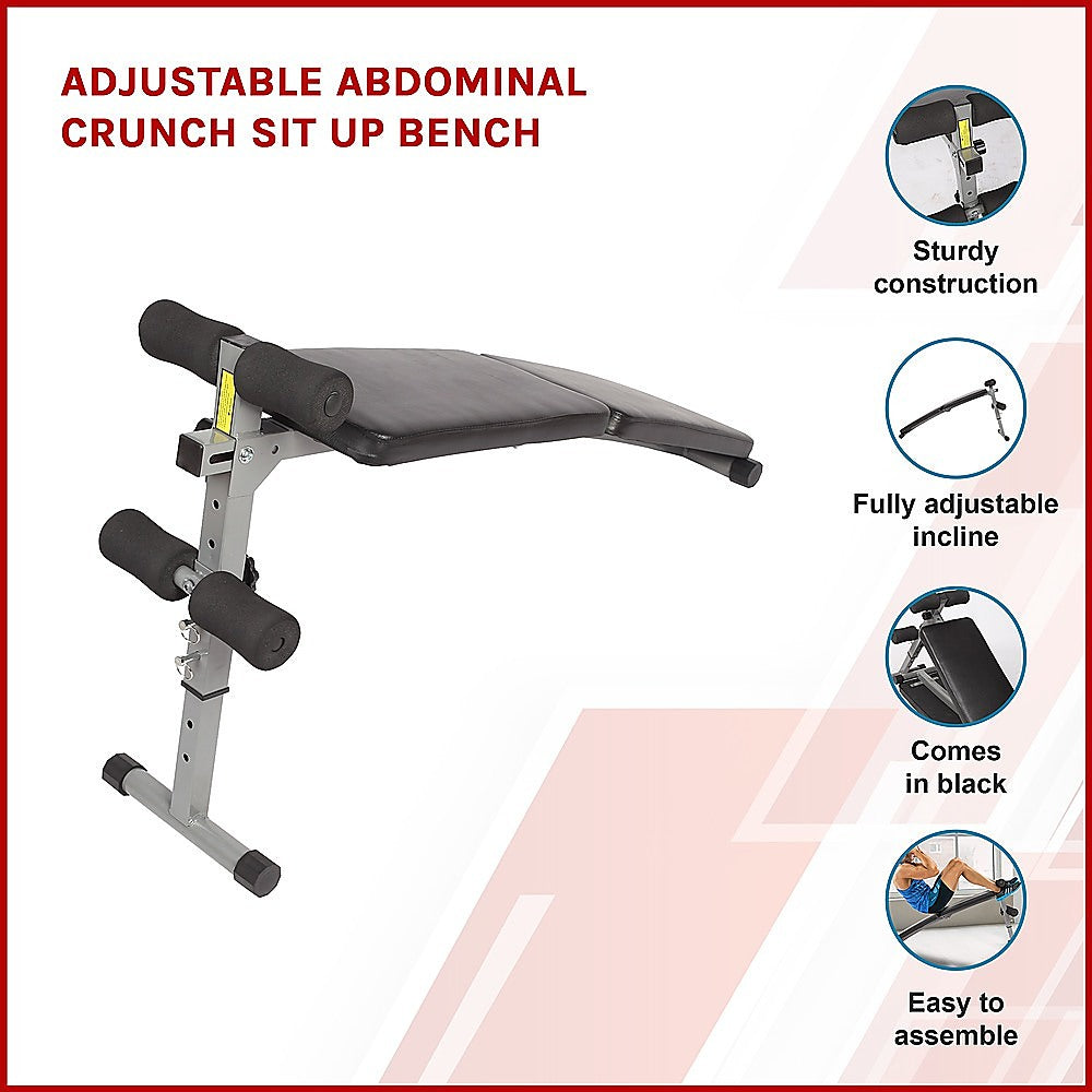 Adjustable abdominal crunch sit-up bench from Online Fitness Depot with padded support for core workouts and abdominal exercises.