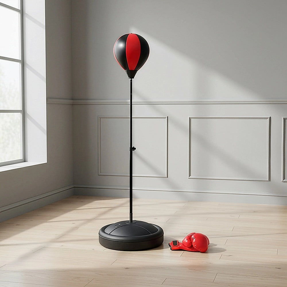 Kids boxing punching bag set with training gloves and fitness stand, designed for children's fitness and martial arts training.