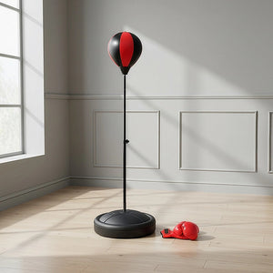 Kids boxing punching bag set with training gloves and fitness stand, designed for children's fitness and martial arts training.
