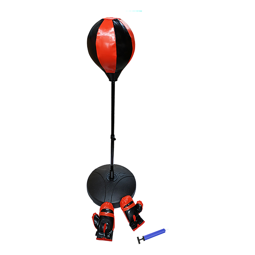Kids boxing punching bag set with training gloves and fitness stand, designed for children's boxing and martial arts practice.