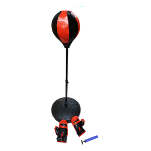Kids boxing punching bag set with training gloves and fitness stand, designed for children's boxing and martial arts practice.