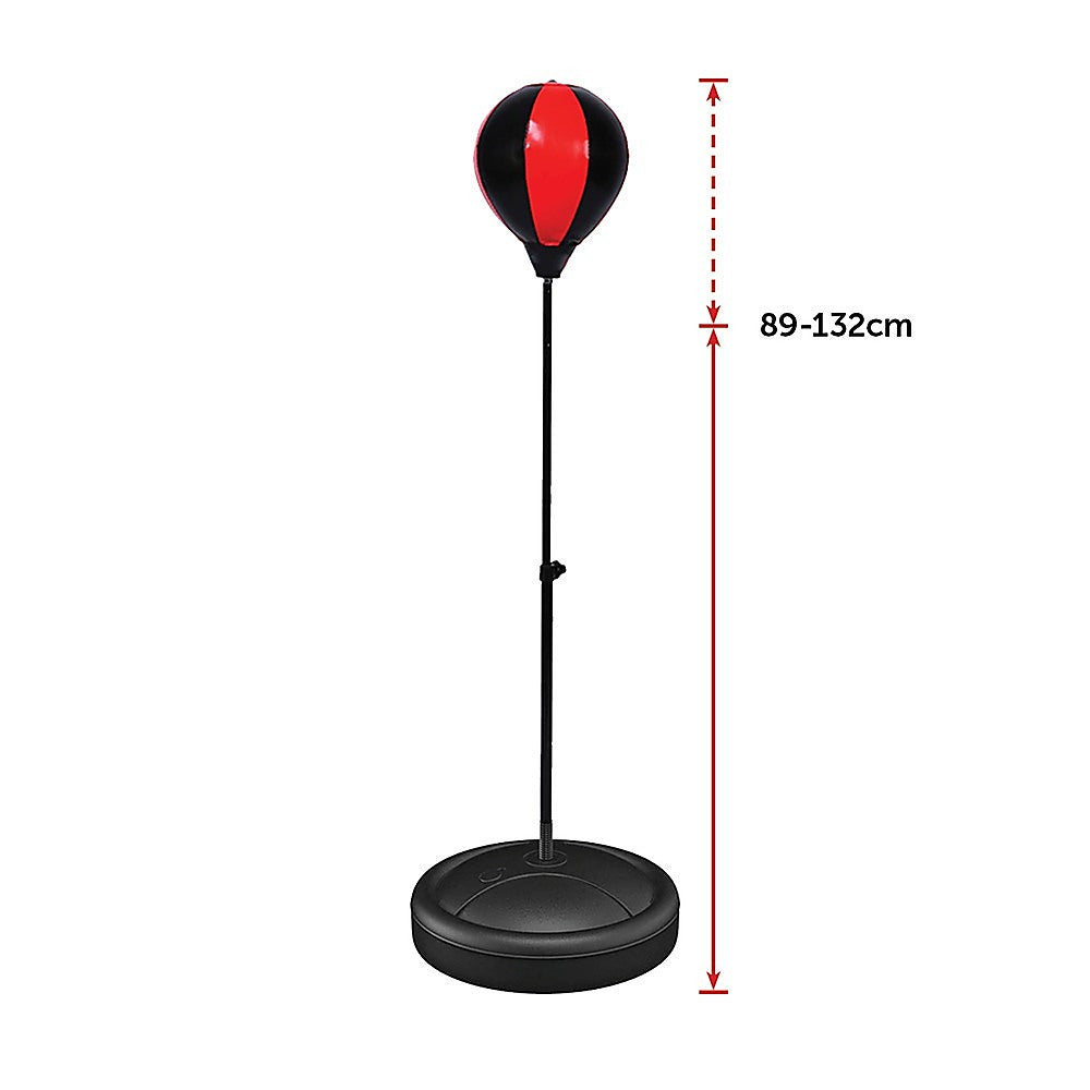Kids boxing punching bag set with training gloves and fitness stand, designed for children's boxing and martial arts training.