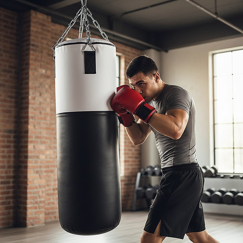 Heavy duty 30kg boxing punching bag from Online Fitness Depot, solid filled and designed for boxing and martial arts training.