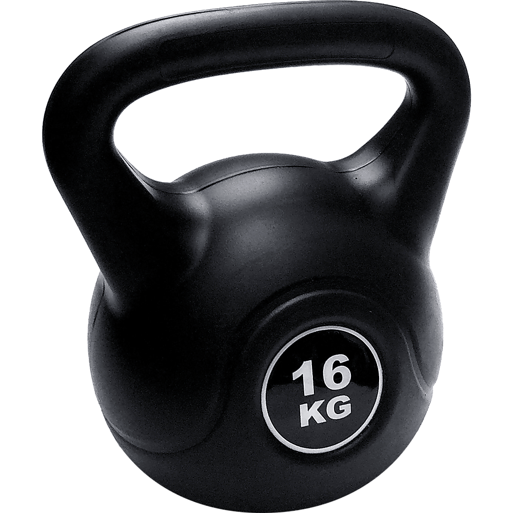16kg concrete kettlebell for strength training, from Online Fitness Depot, used in home gym workouts for weightlifting exercises.