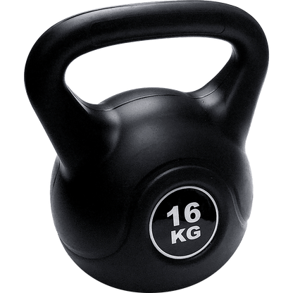 16kg concrete kettlebell for strength training, from Online Fitness Depot, used in home gym workouts for weightlifting exercises.