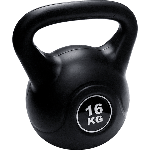 16kg concrete kettlebell for strength training, from Online Fitness Depot, used in home gym workouts for weightlifting exercises.