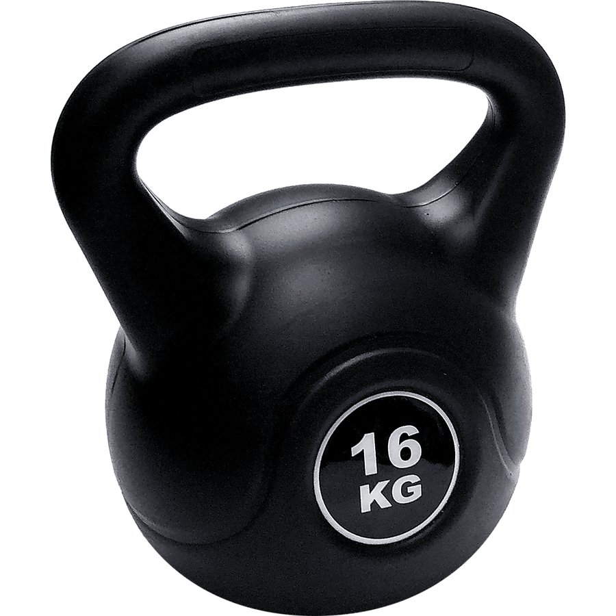 16kg concrete kettlebell for strength training, from Online Fitness Depot, used in home gym workouts for weightlifting exercises.